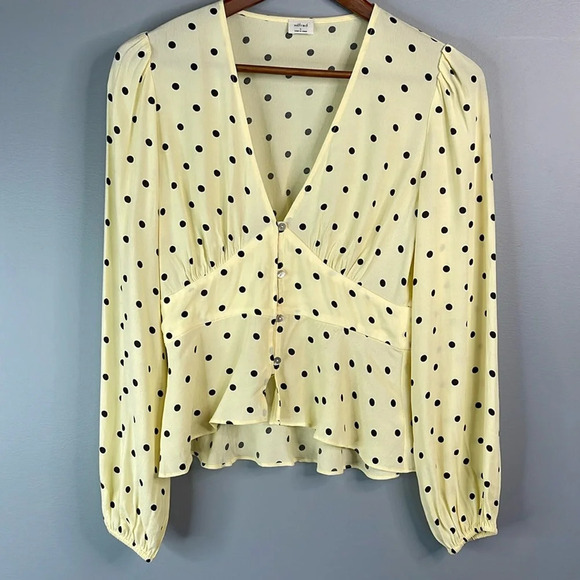 WILFRED Polka Dot Prairie Blouse Buttermilk Yellow Black Long Sleeves Size Small - Picture 12 of 12